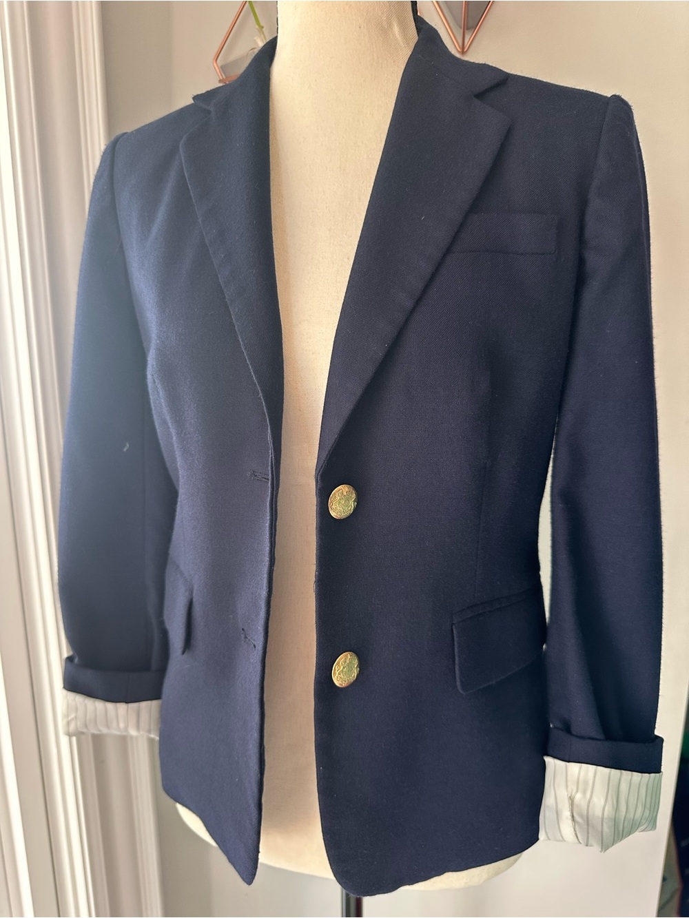 J. CREW Women’s Wool Blend Navy Dark Blue Two-Button Blazer Roll Sleeve Size 0
